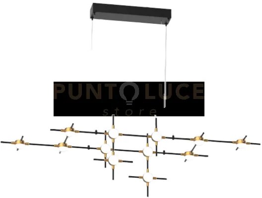 Lampada a sospensione molecular 12 lt  nero e oro, led 3000k 28,80w...