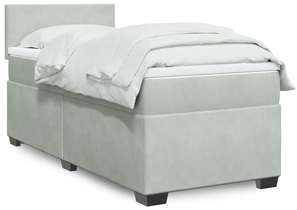Giroletto A Molle Con Materasso Grigio Chiaro 90x190 Cm Velluto /
