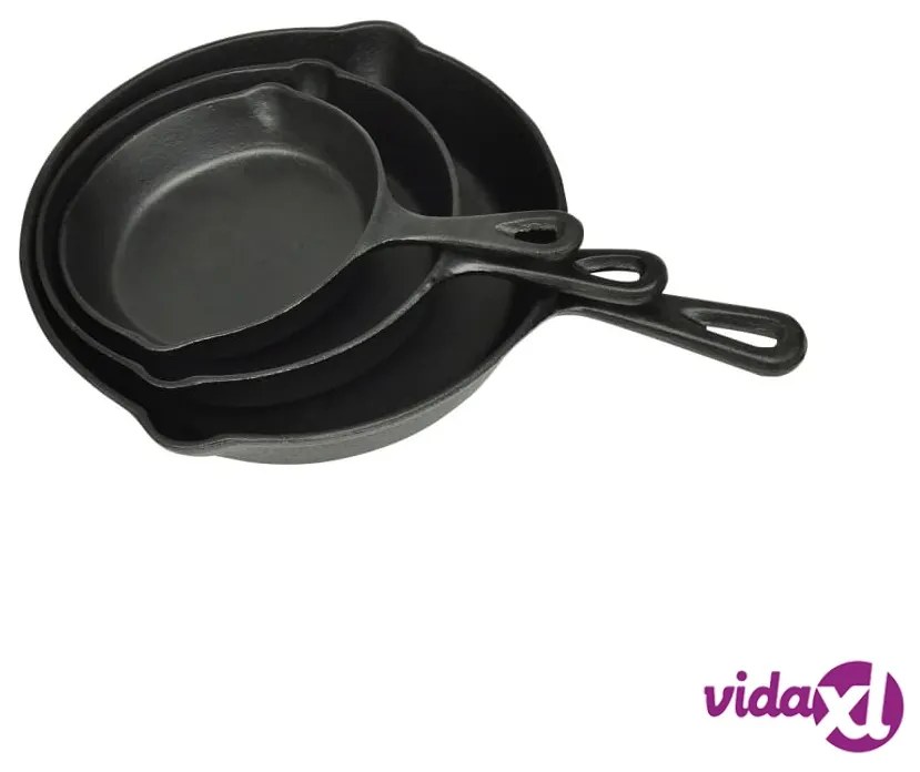 vidaXL Set 3 Padelle in Ghisa Bistecchiere per Barbecue