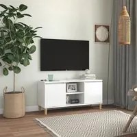 Mobile TV con Gambe Legno Massello Bianco Lucido 103,5x35x50 cm cod mxl 59903