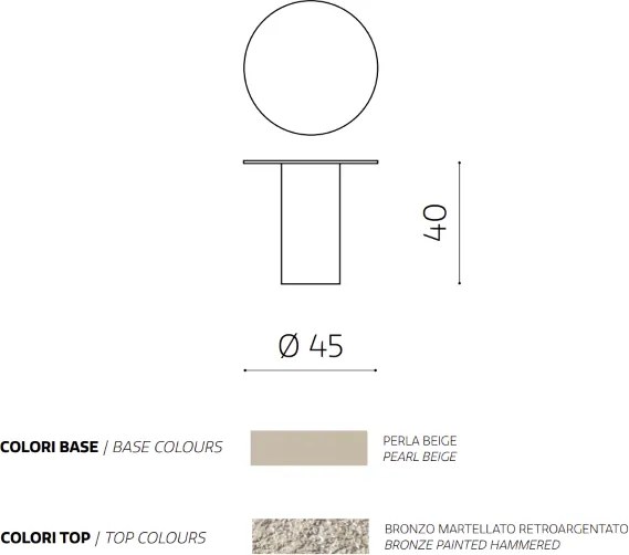 Tavolino tondo WAYLON 45 con base in metallo Beige e piano in vetro martellato Bronzo