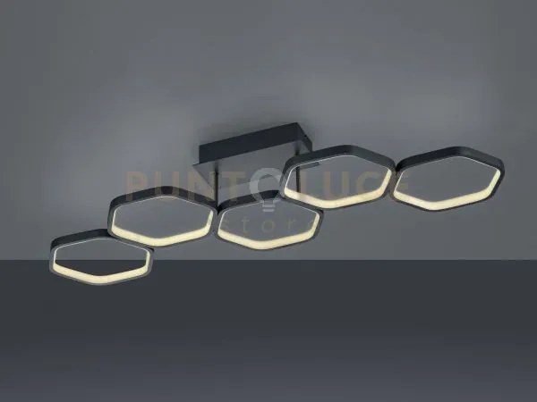 Vigo plafoniera led 24w 2800lm, 3000k 5 esagoni antracite con regol...