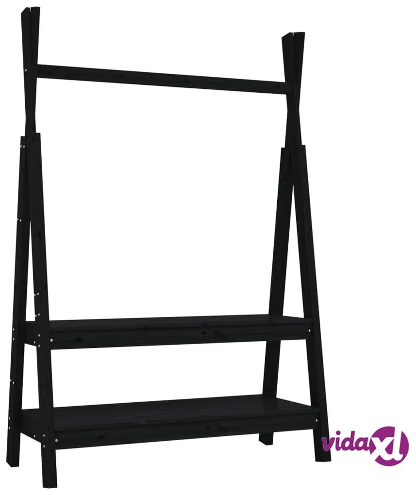 vidaXL Appendiabiti Nero 100x45,5x150 cm Legno Massello di Pino