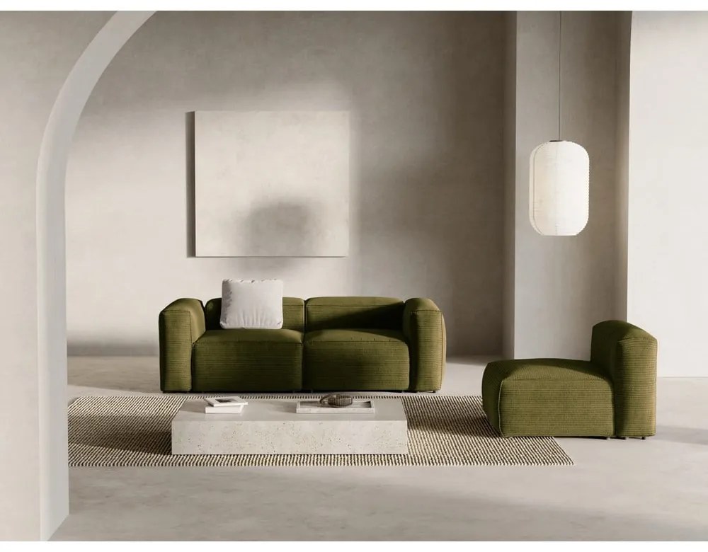 Divano verde con rivestimento in velluto a coste 224 cm Bergamo – Cosmopolitan Design