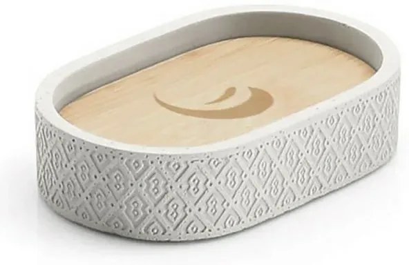 Porta saponetta bagno dappoggio grigio Gedy serie Afrodite in cemento e bamboo