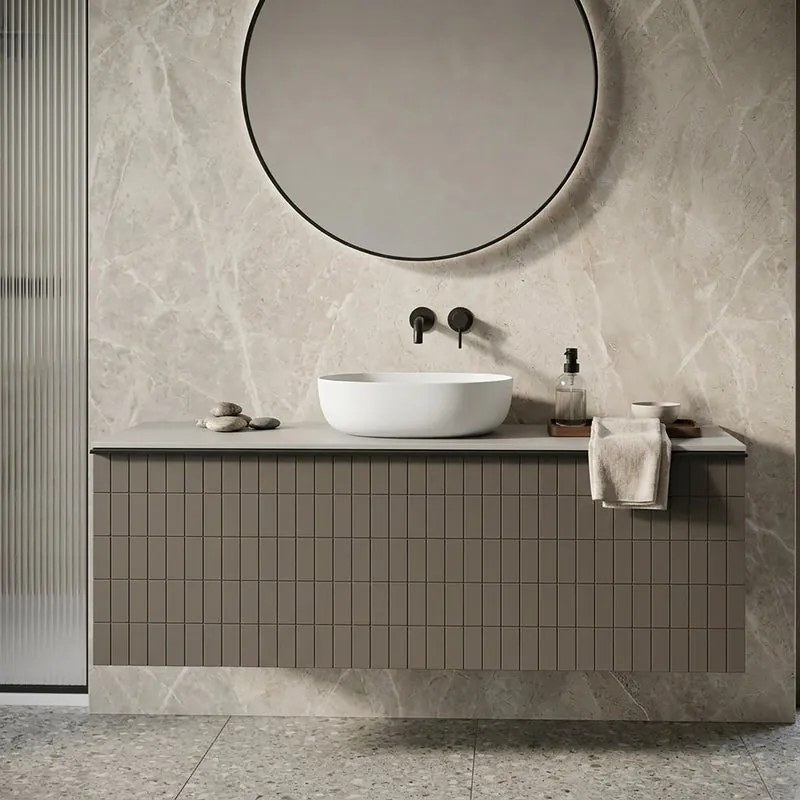 Mobile da bagno sospeso sotto lavabo Pixel grid 1 cassetto L 120 x H 40 x P 45.5 cm grigio laccato carbone opaco, maniglia alluminio nero opaco