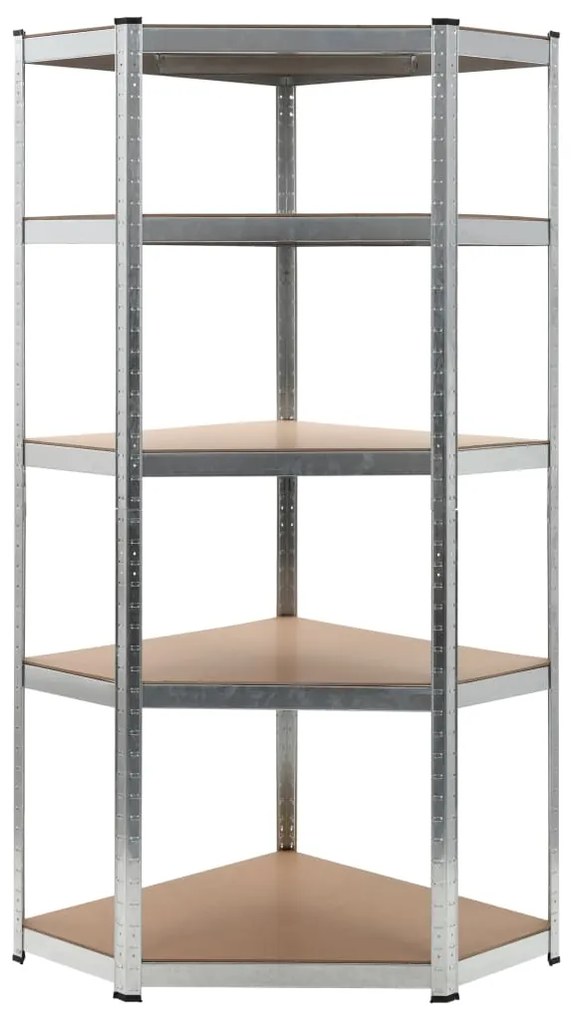 Scaffale Angolare 5 Ripiani Argento Acciaio E Legno Multistrato /