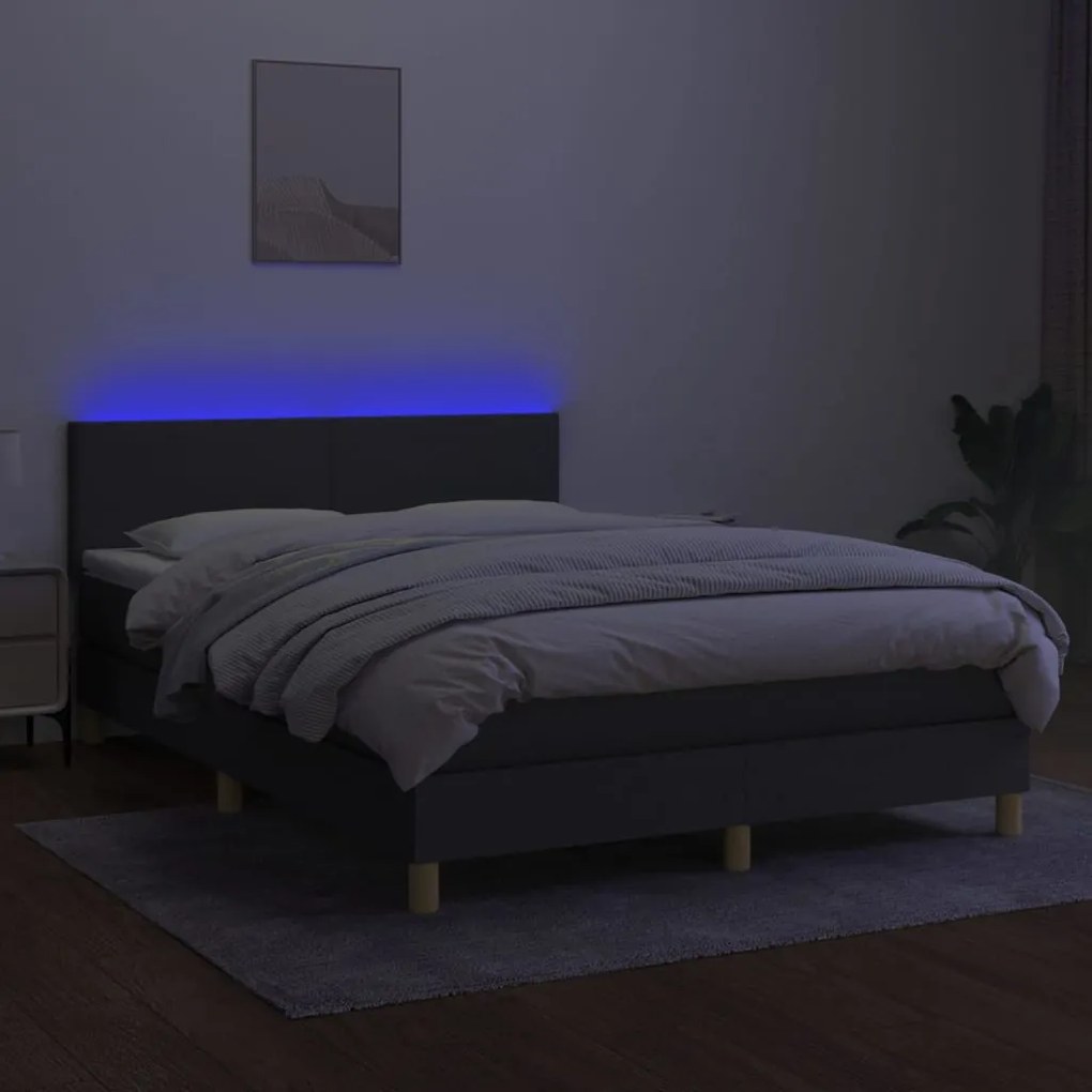 Letto a Molle Materasso e LED Grigio Scuro 140x190cm in Tessuto