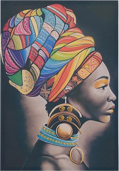 Quadro moderno verticale su tela 60x90 cm ritratto donna africana colorato