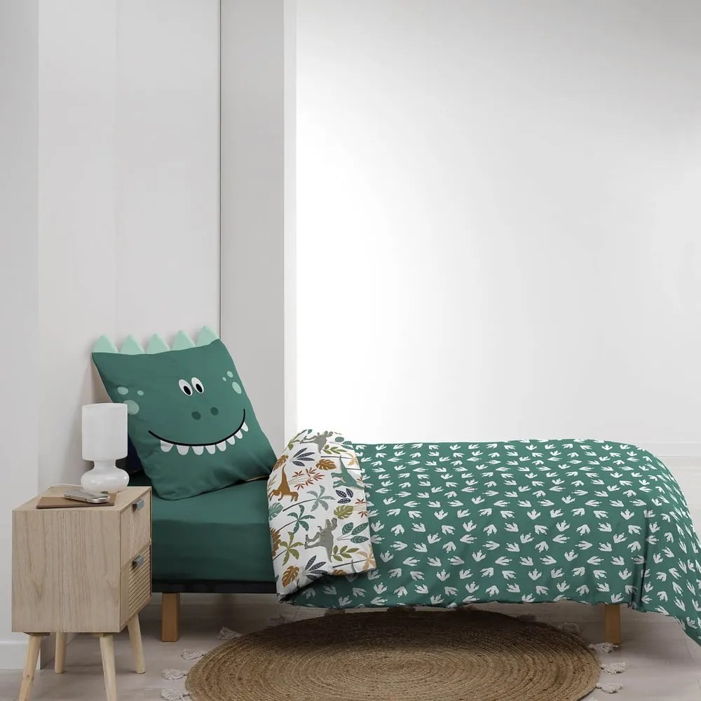 Set copripiumino e federa da bambini bianco/verde in cotone per letto singolo 140x200 cm Dina – douceur d'intérieur