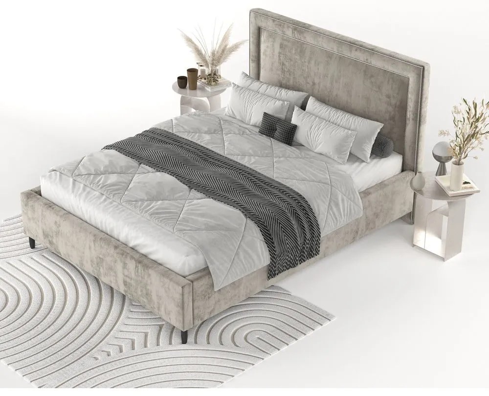 Letto matrimoniale imbottito beige con spazio contenitivo e rete 180x200 cm Baleine - Maison de Rêve