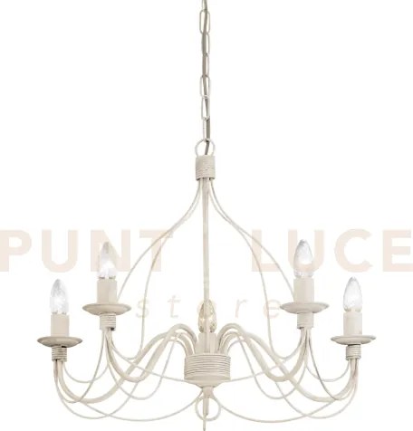 Corte lampadario sospeso bianco antichizzato 5 luci attacco e14