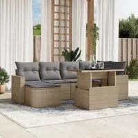 Set Divani da Giardino 7 pz con Cuscini Beige in Polyrattan 3267419