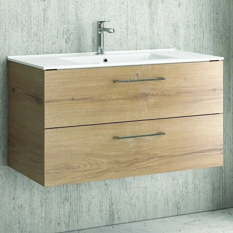 Kamalu - mobile bagno 90 cm lavabo incasso e due cassetti nel-90