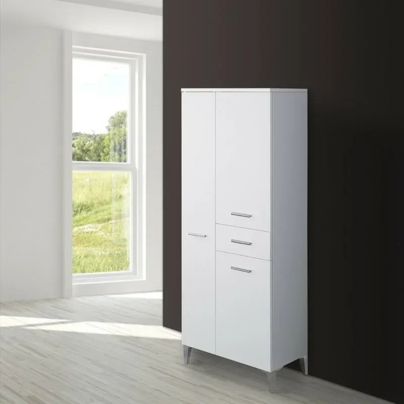Colonna bagno dappoggio 60x150 cm bianco con ante e cassetto Desya
