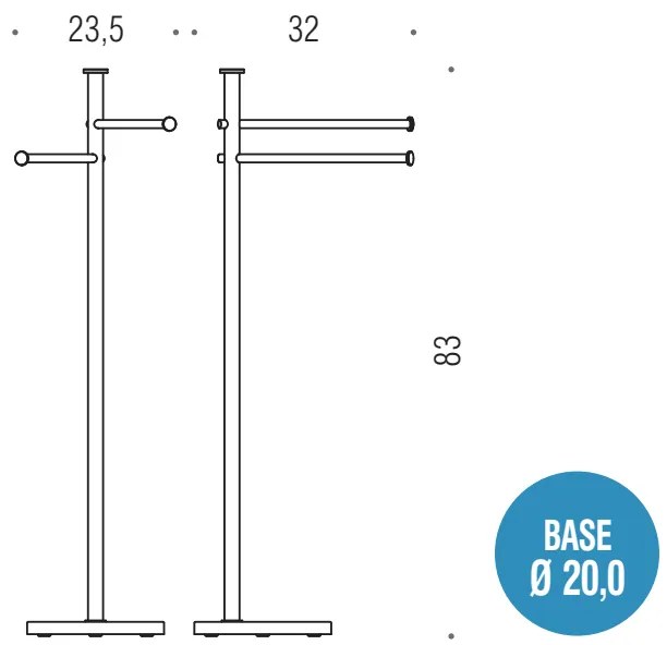 Colombo Plus W4936 Piantana portasciugamani doppio 32 cm a pavimento in ottone Cromo