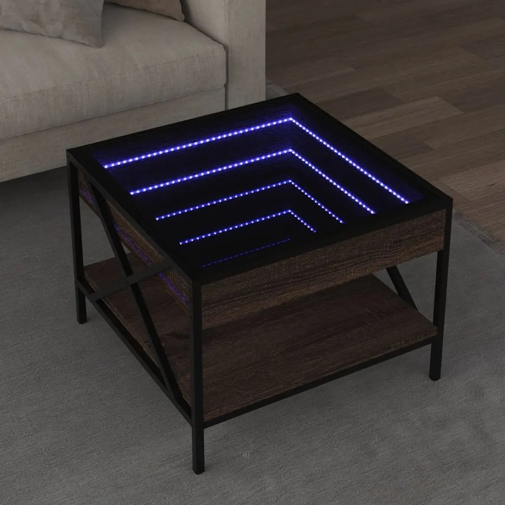 Tavolino Da Salotto Con Led Infinity Rovere Marrone 50x50x38 Cm /