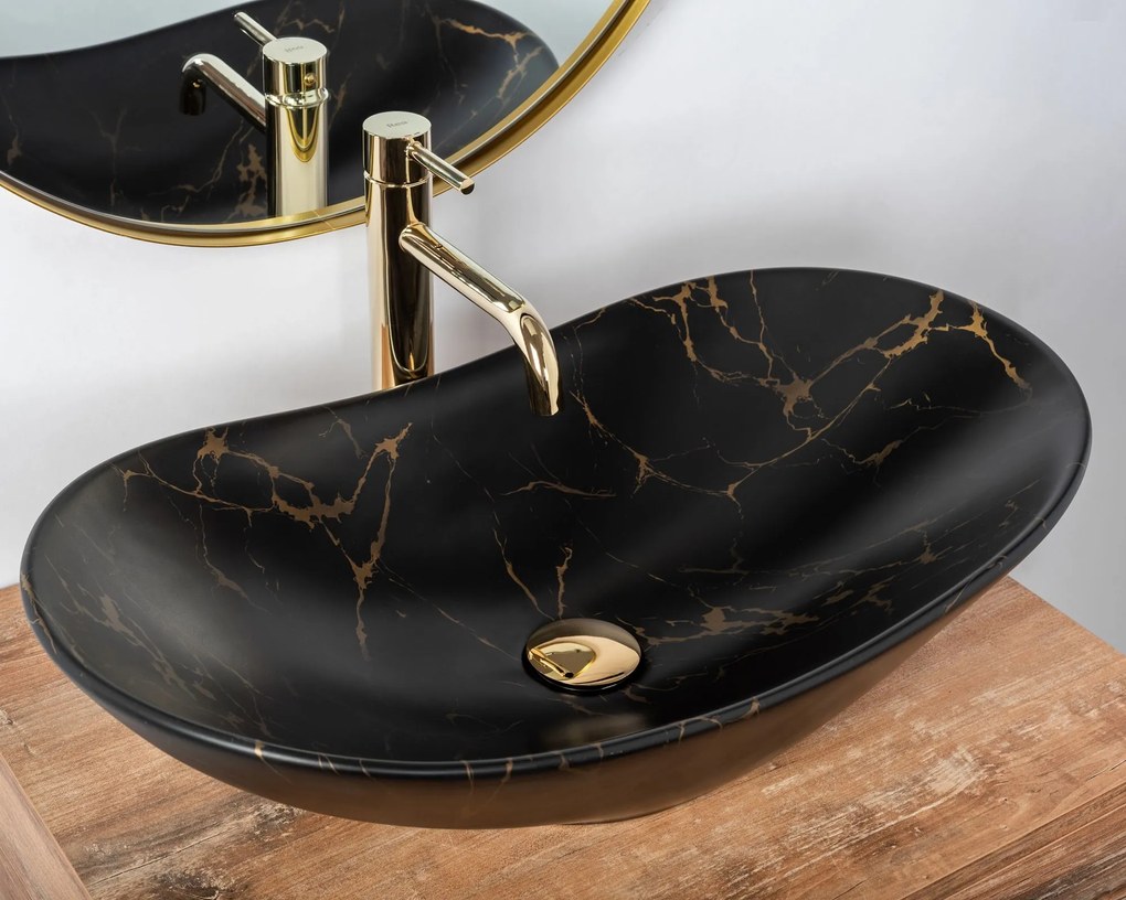 Lavabo da appoggio Rea Royal 60 Black Marble Mat