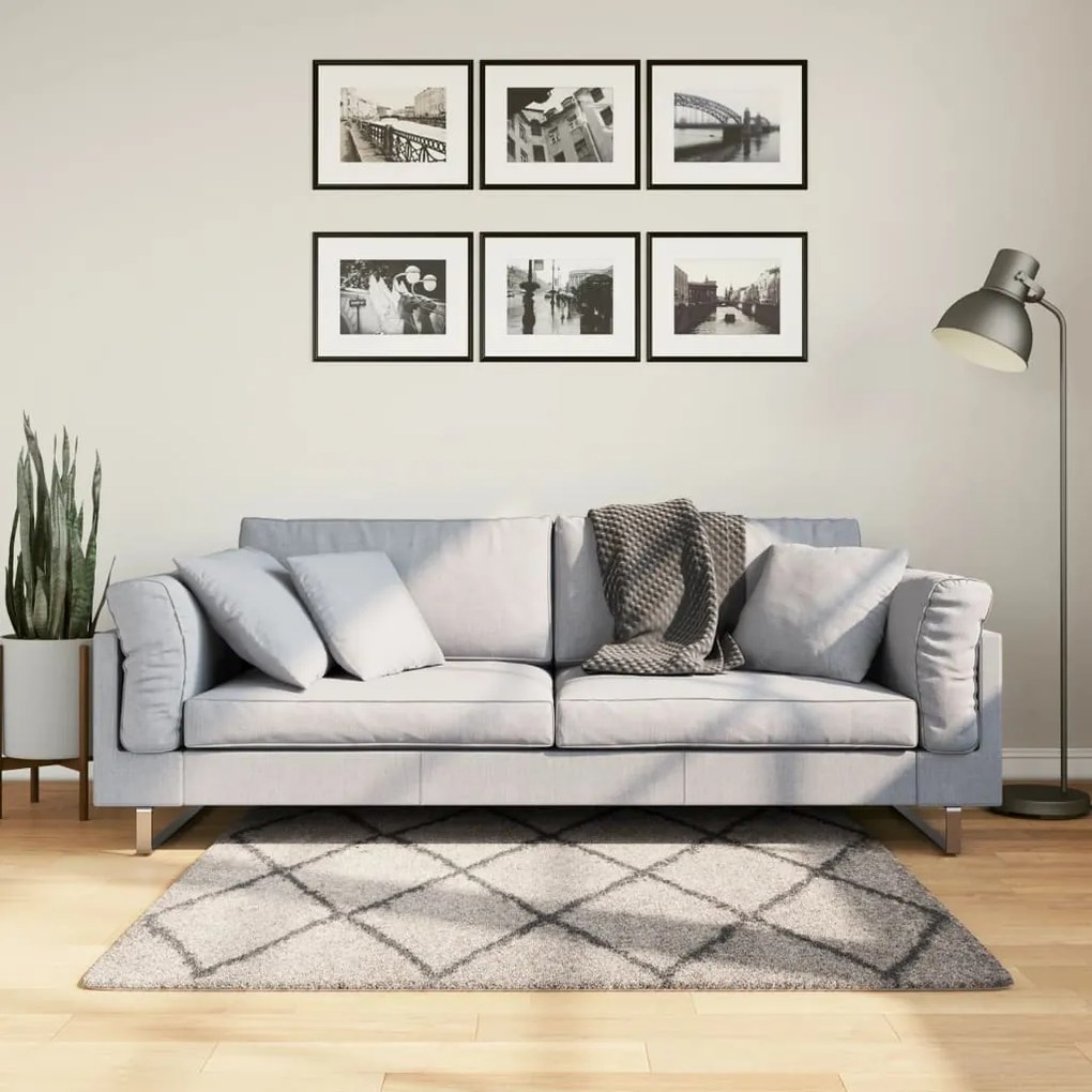 Tappeto Shaggy Pamplona Pelo Lungo Beige E Antracite 120x120cm /