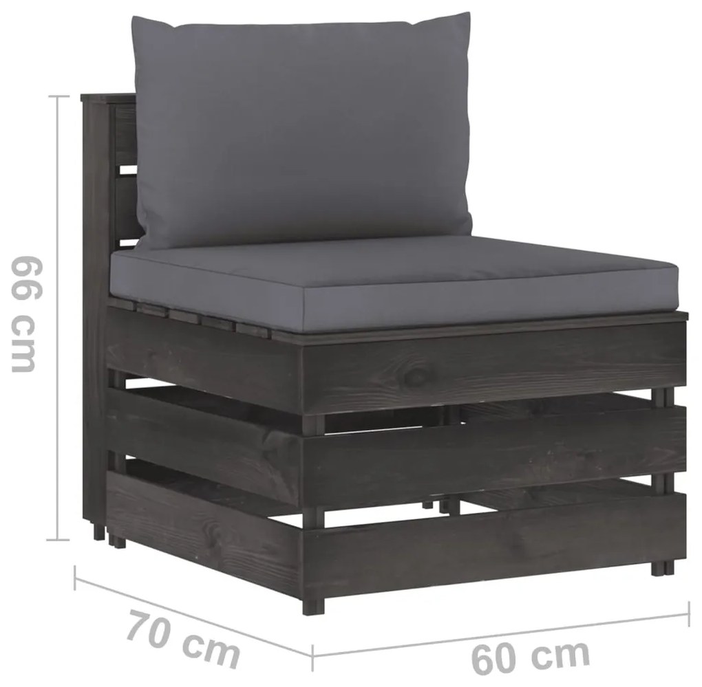 Set Salotto da Giardino 5pz con Cuscini Legno Impregnato Grigio