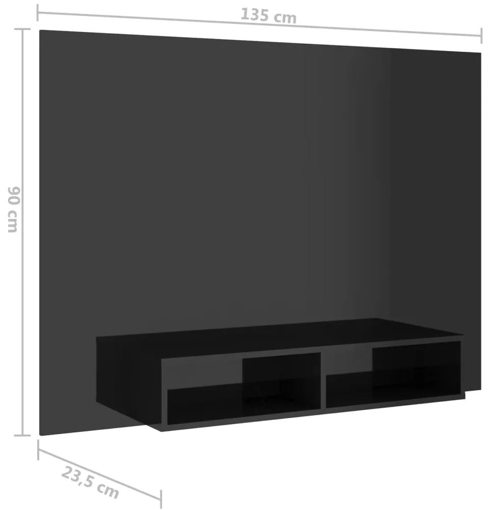 Mobile TV a Muro Nero Lucido 135x23,5x90 cm Legno Multistrato