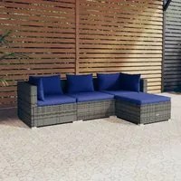 Set Divani da Giardino 4 pz con Cuscini in Polyrattan Grigio cod mxl 38886