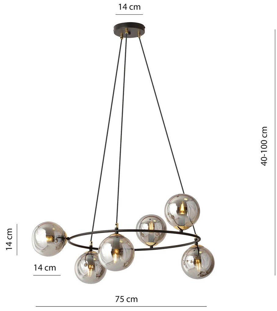 Lampadario Minimal Tiamat Acciaio Nero Oro Grigio 6 Luci E14 Ip20