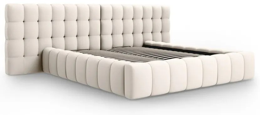 Letto matrimoniale imbottito color crema con spazio contenitivo e rete 200x200 cm Mamaia - Micadoni Home