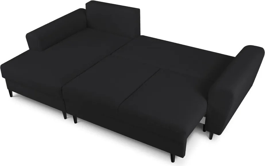 Divano angolare nero allungabile e con contenitore (con penisola a sinistra/con chaise lounge) con rivestimento in bouclé Kyoto – Cosmopolitan Design