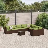 Set Divani da Giardino 10pz con Cuscini in Polyrattan Marrone 3308326