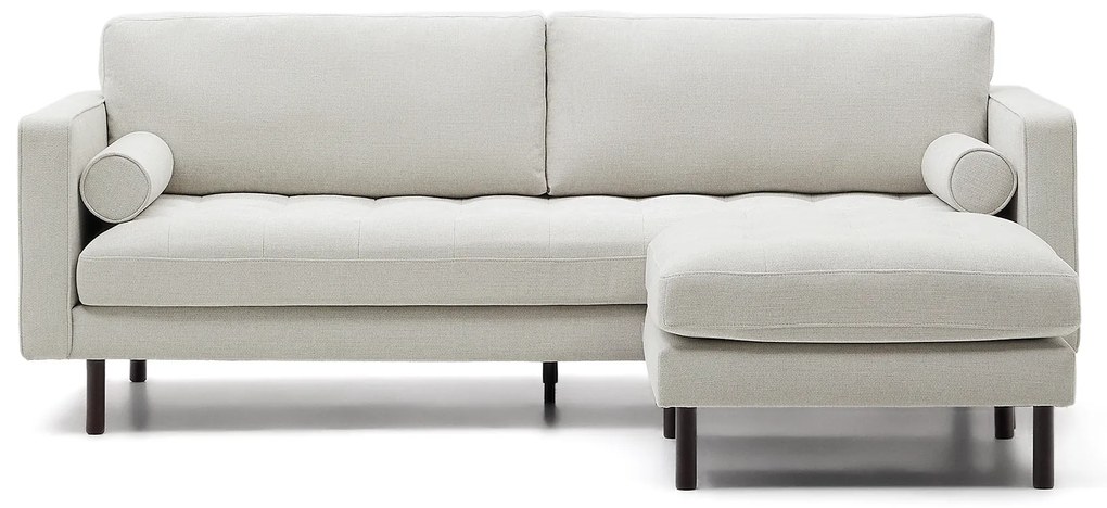Kave Home - Sofà Debra a 3 posti con poggiapiedi in ciniglia perla e gambe con finitura wengué 222 cm