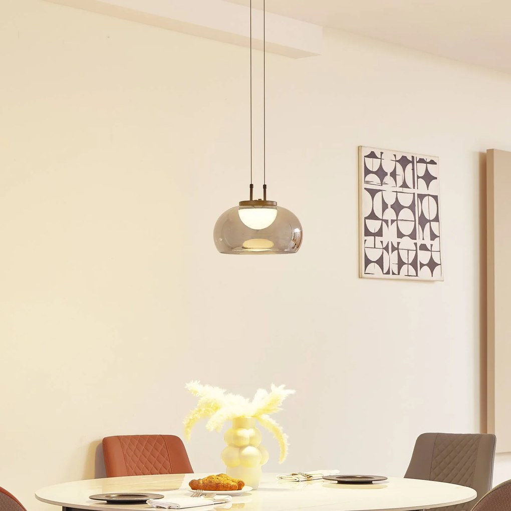 Lampada a sospensione in vetro Dain Lucande, Alluminio / Grigio / Zincato, Soggiorno / Sala da pranzo, Vetro, Moderno, Lampada a sospensione