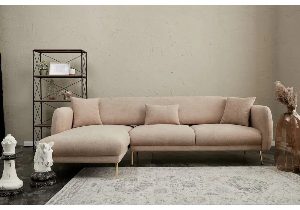 Divano angolare beige (con penisola a sinistra/con chaise lounge) Simena – Balcab Home