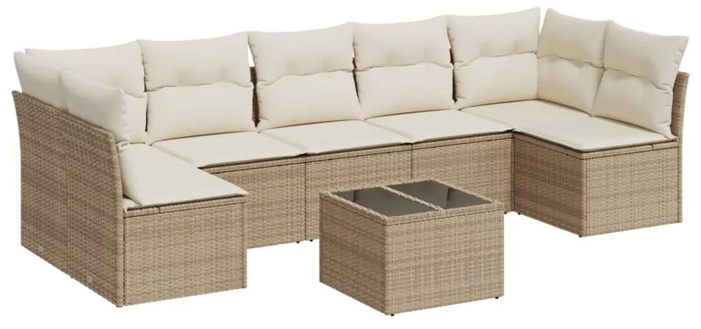 Set divano da giardino 8 pz con cuscini beige in polyrattan