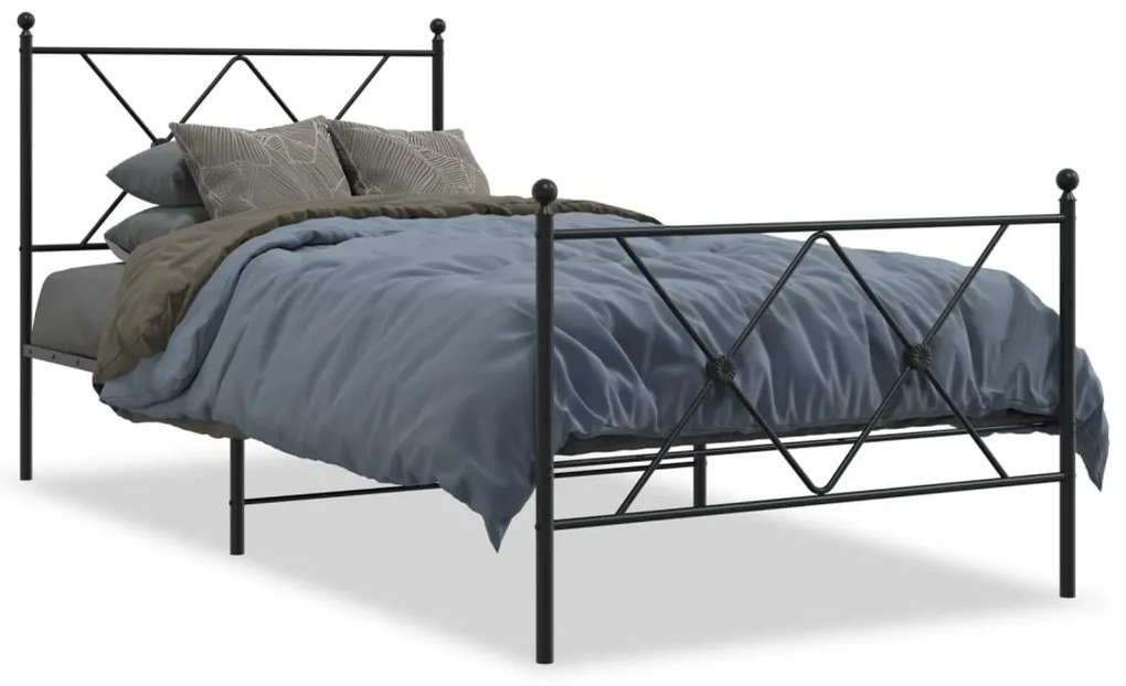 Giroletto Con Testiera E Pediera Metallo Nero 90x190 Cm /