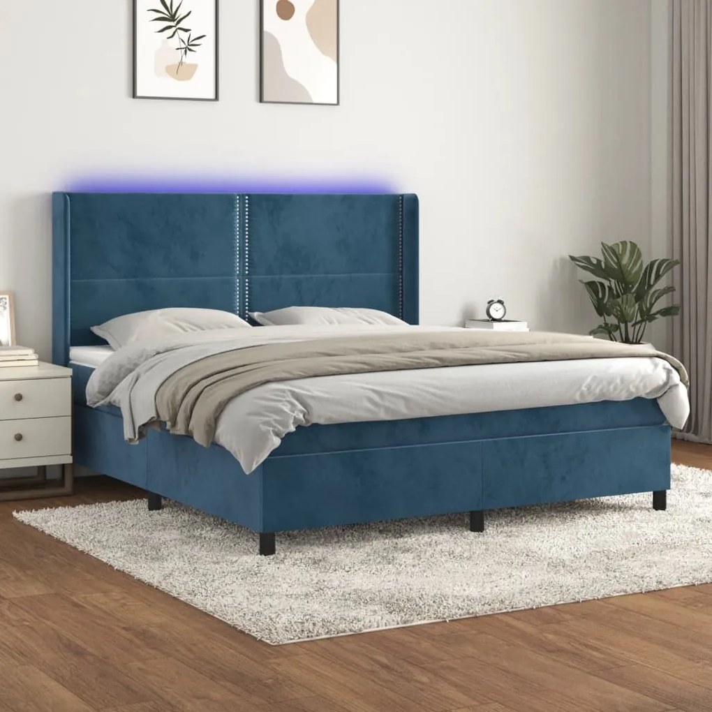 Letto A Molle Con Materasso E Led Blu Scuro 160x200 Cm /