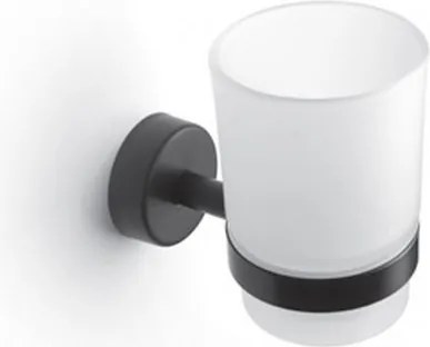 Kamalu - Bicchiere portaspazzolini a muro in acciaio inox nero opaco e vetro | Monde-N