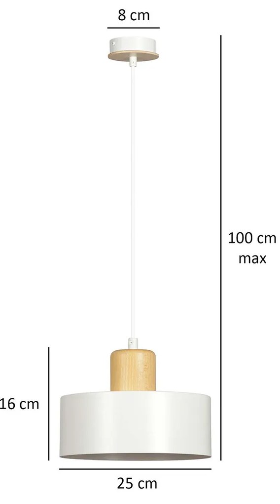 Sospensione Nordica 1 Luce Surya In Acciaio Bianco E Legno