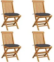 Sedie da Giardino con Cuscini Antracite 4 pz Massello di Teak 3062583