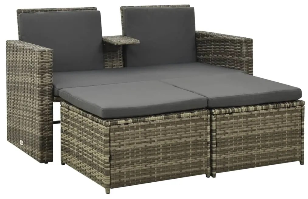 Set Divani da Giardino 3 pz con Cuscini in Polyrattan Grigio