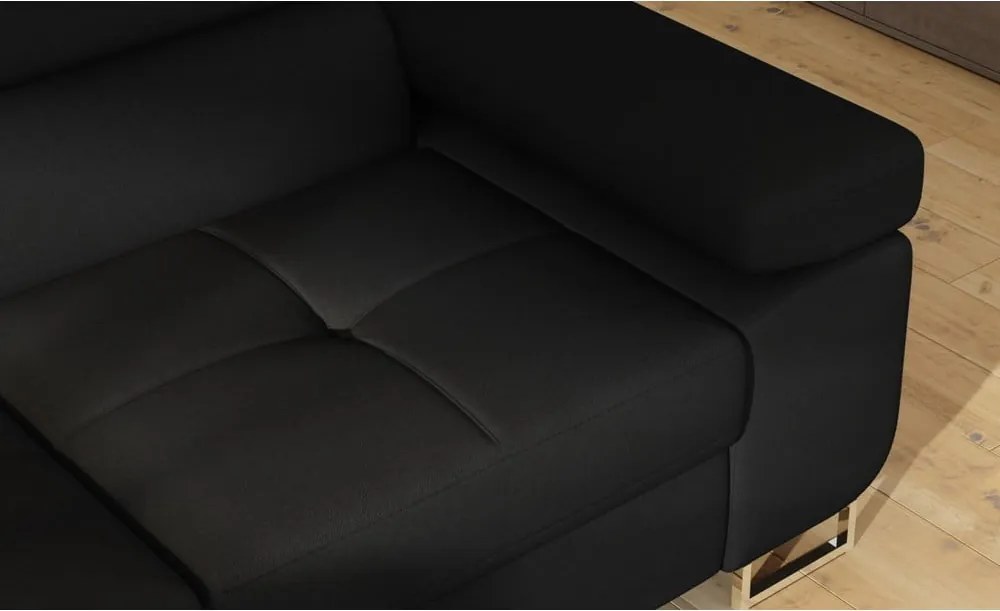 Divano angolare nero allungabile/con contenitore (con penisola a sinistra/a L) Anton – ELTAP