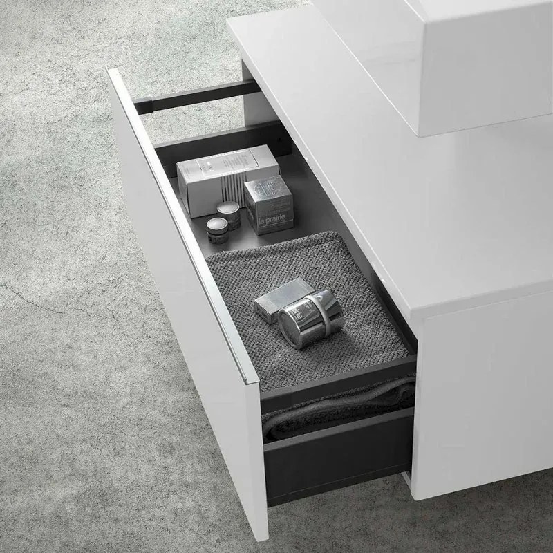 Mobile bagno 80 cm bianco lucido con lavabo sospeso e specchio Iside