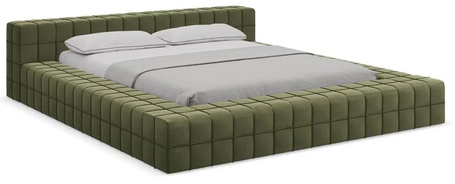 Letto matrimoniale imbottito verde con griglia 160x200 cm Akela - Makamii