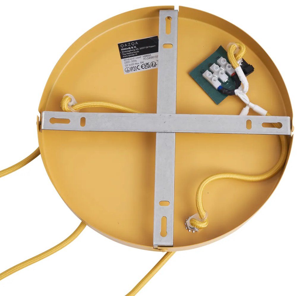 Lampada a sospensione retrò giallo senape con vetro opaco 3 luci - Fedde