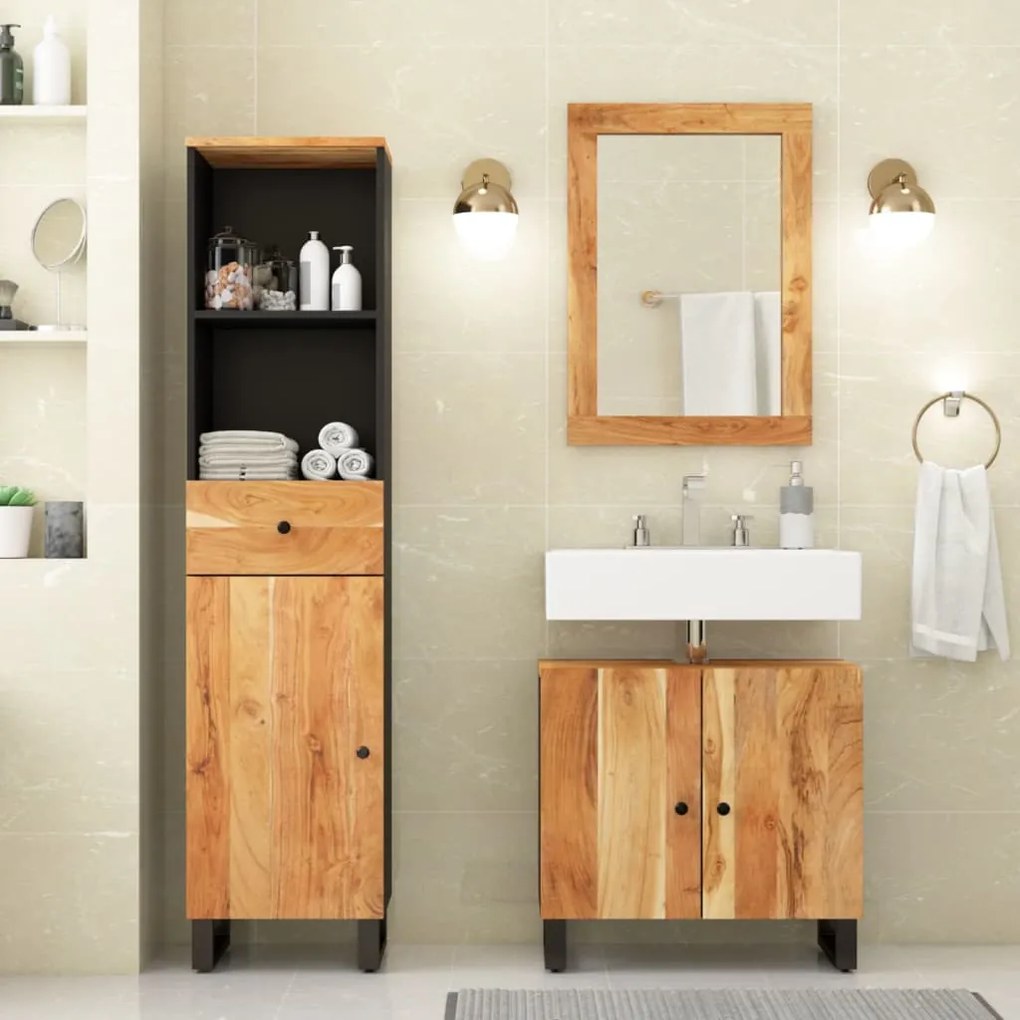 Set Mobili da Bagno 3pz in Legno Massello di Acacia