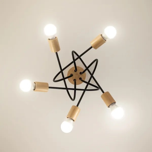 Lampadario a plafone OXFORD 5xE27/15W/230V, finitura pino/nero