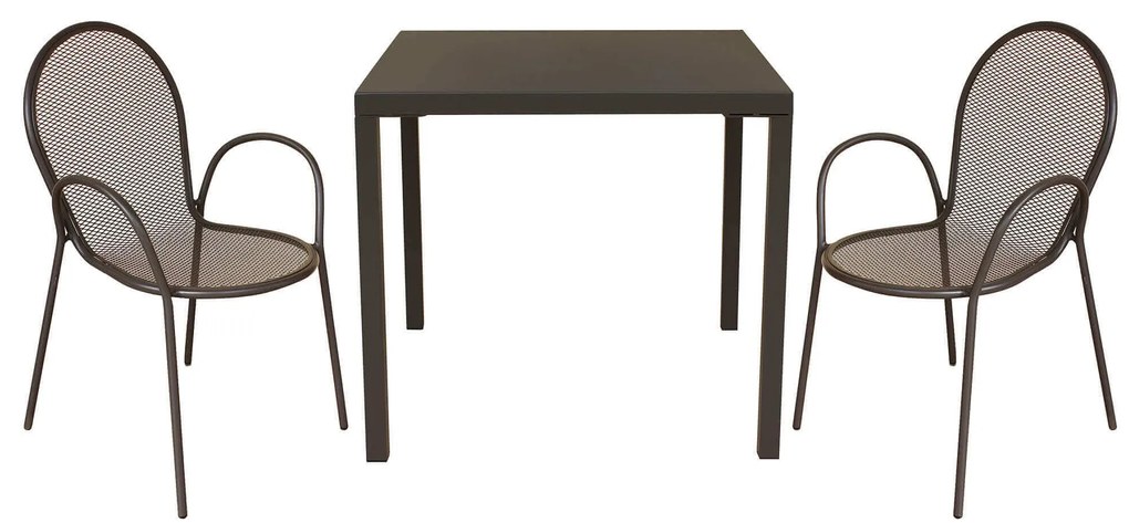 INDEX - set tavolo in alluminio cm 80 x 80 x 73h con 2 poltrone Maris