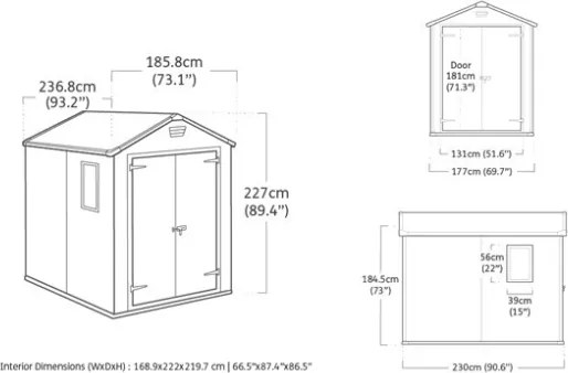 Casetta Da Giardino In Resina 185,8x236,8x227H Cm Manor 6x8 Grigio Keter Con Finestra
