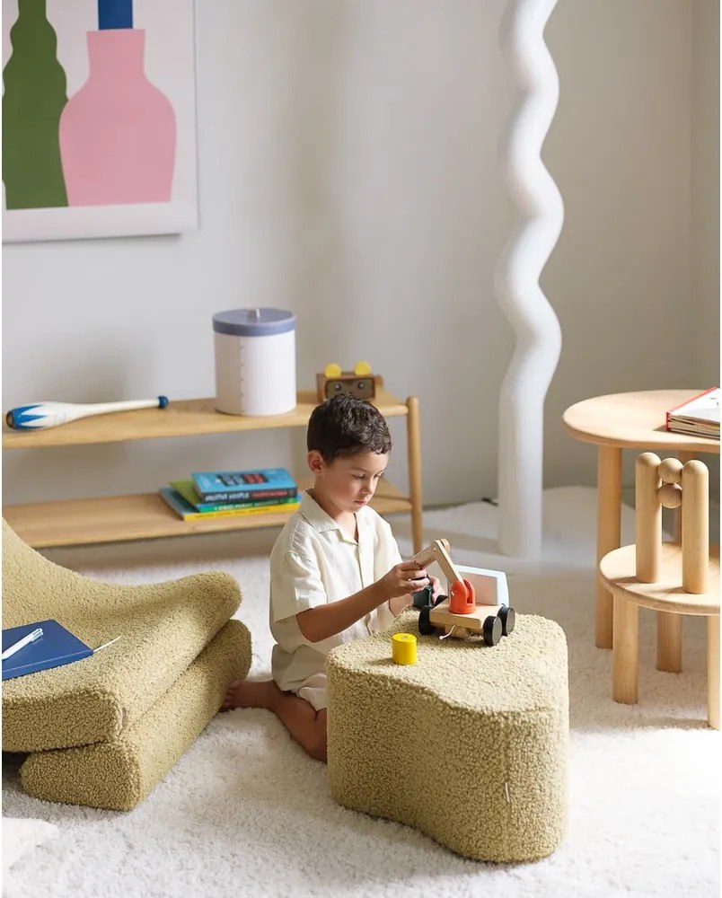 Pouf per bambini verde con rivestimento in bouclé Cloud – Wigiwama