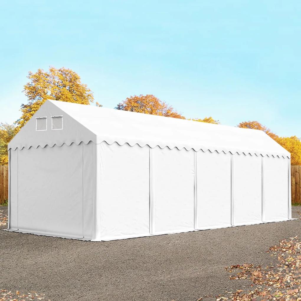 TOOLPORT 4x10 m tenda capannone, altezza 2,6m, PVC 800, telaio perimetrale, bianco, con statica (sottofondo in cemento) - (57679)